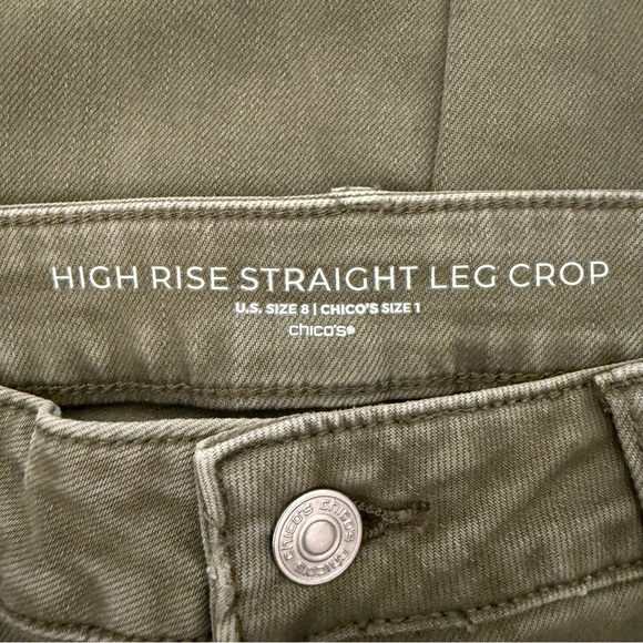 Chico’s Women’s‎ High Rise Straight Cropped Denim Stretchy Army Green Size 8 - Picture 8 of 10